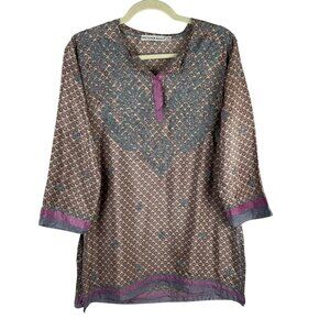 Gretchen Scott Tunic Shirt Women Shrimp XXS Purple Blue Floral Embroidery India